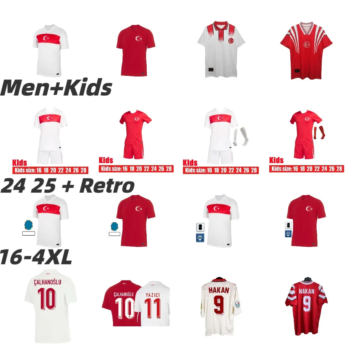 Turquie 2024 2025 Jersey de football à la maison 96 98 Hakan Rusttu Basturk Tosun Arda Kalhanos UGC Shirt Burak Chemists Day Turkiye National Team Man Retro Retro Football Shirts Top