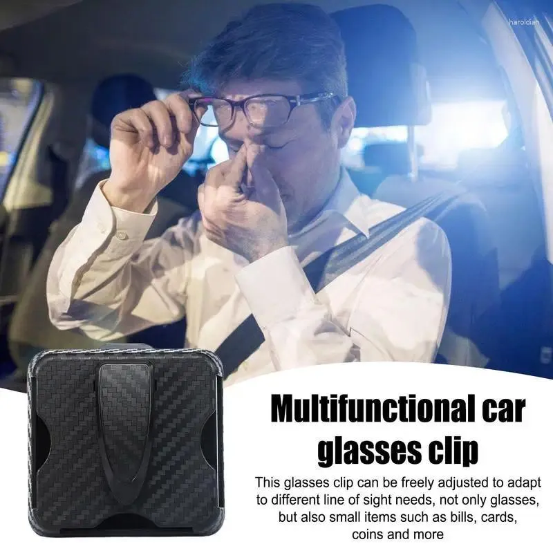 Interiörstillbehör bil solglashållare Automotive Carbon Fiber Visor Glasögon Universal Automobile Solglasögon Clip Card Ticket