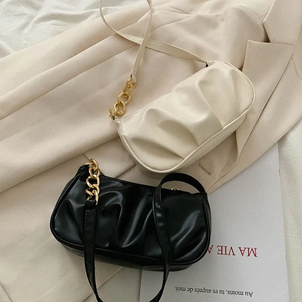 veckad kedja dekorati axelpåse mobil på väska kvinnor axel väska pu läder handväska liten fyrkantig väska kvinnlig handväska l3da#