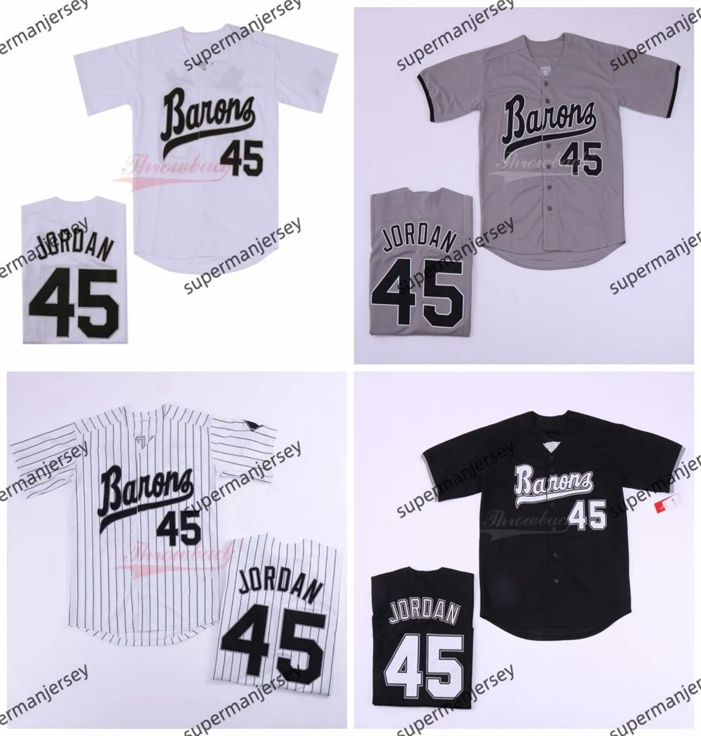 Mens Birmingham Barons 45 Michael MJ Jersey Black White Grey Stitched Movie Baseball Jerseys Cheap Mix Order Size S-4XL Women Youth