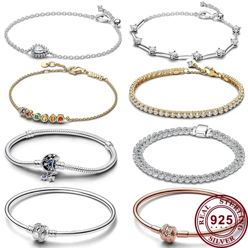 Strands New 925 Sterling argento scintillante Ruby pinzata palla da tennis Bracciale luna originale per la luna per il regalo di gioielli di moda fai -da -te