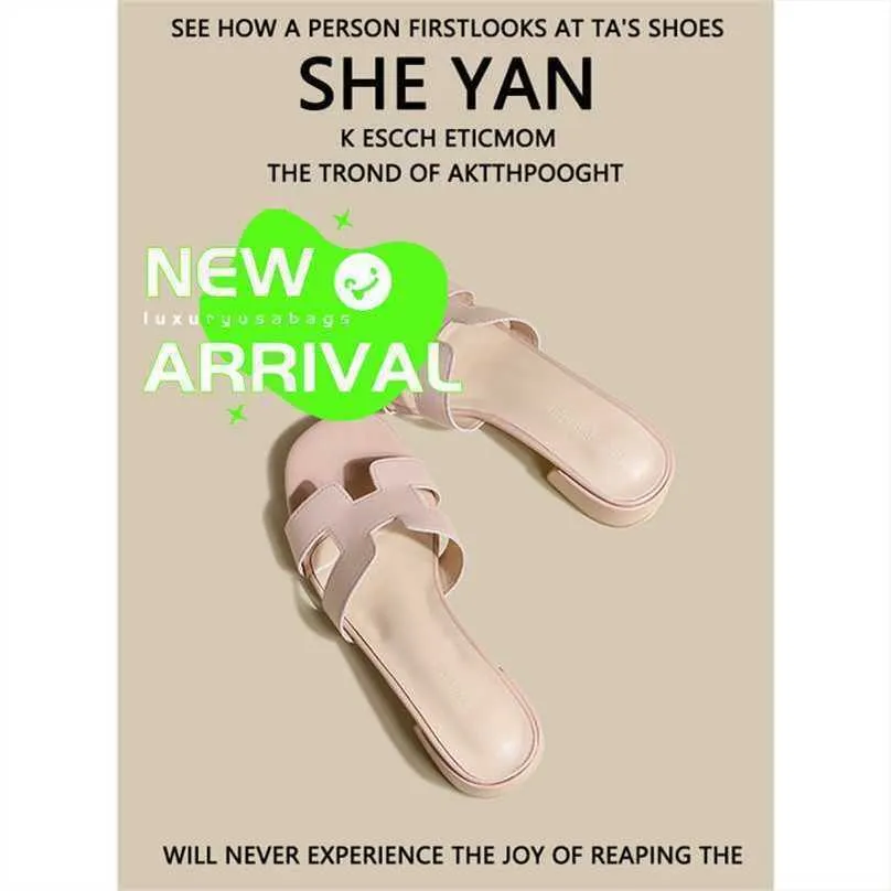 Oran Sandals Summer Leather Slippers Genuine Leather Suitable for all sheepskin thick heel sandals for womens outerwear summer new open toe square head w RISV