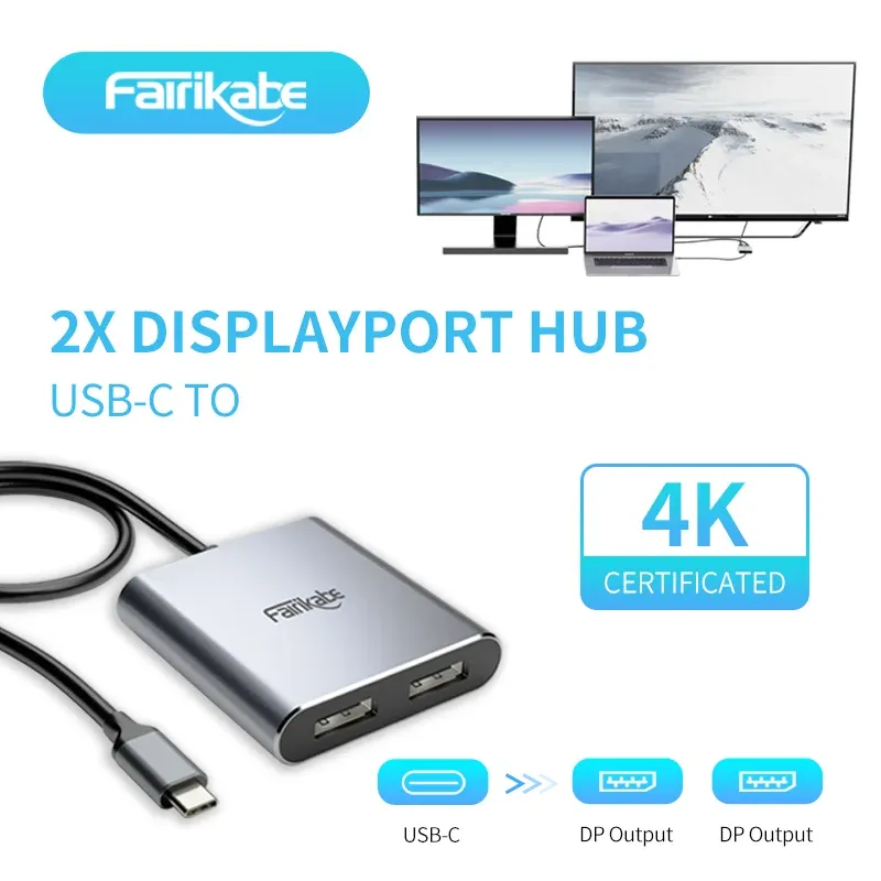 Hubs USB C to 2 DisplayPort Hub 4K60hz Dual DP Output Docking Station Type C Hub Adapter For MacBookAir Pro iPad Dell Thunderbolt 3/4