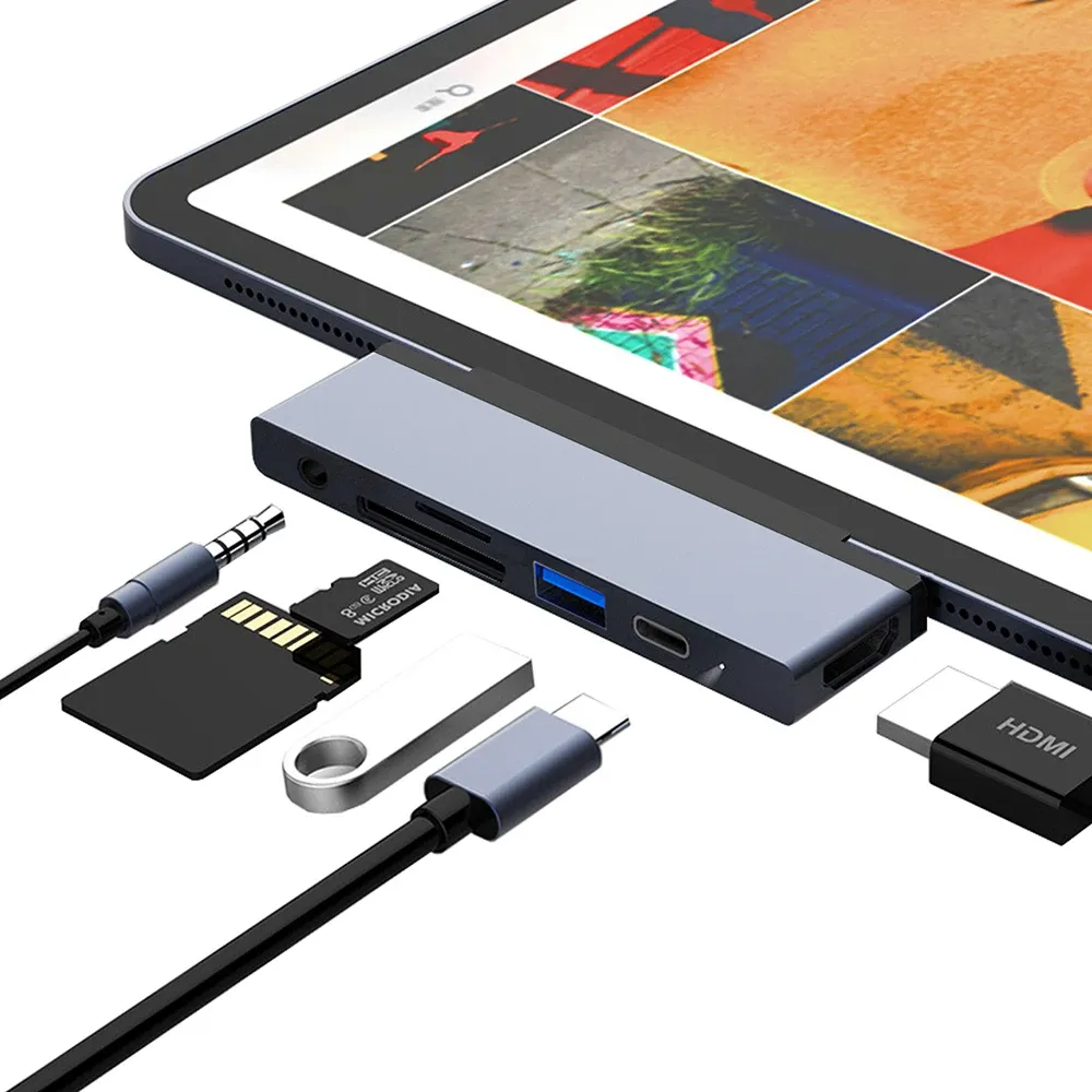 Hubs USB C Hub bis 4K HDMI mit USBC PD TF SD USB 3.0 3,5 mm JACK Hub Hub Typ C Docking für iPad Pro 11 2020 Pro 12.9 2018 3. 4. 4.