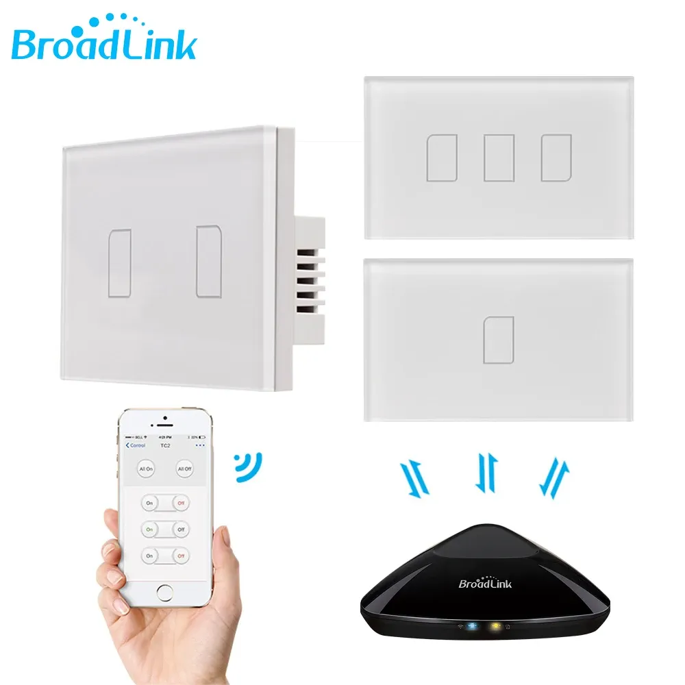 Controle Broadlink TC2 US Standard 1/2/3 Gang 110V 220V Light Switch Modern White Touch Painel WiFi Smart Control via RM Pro