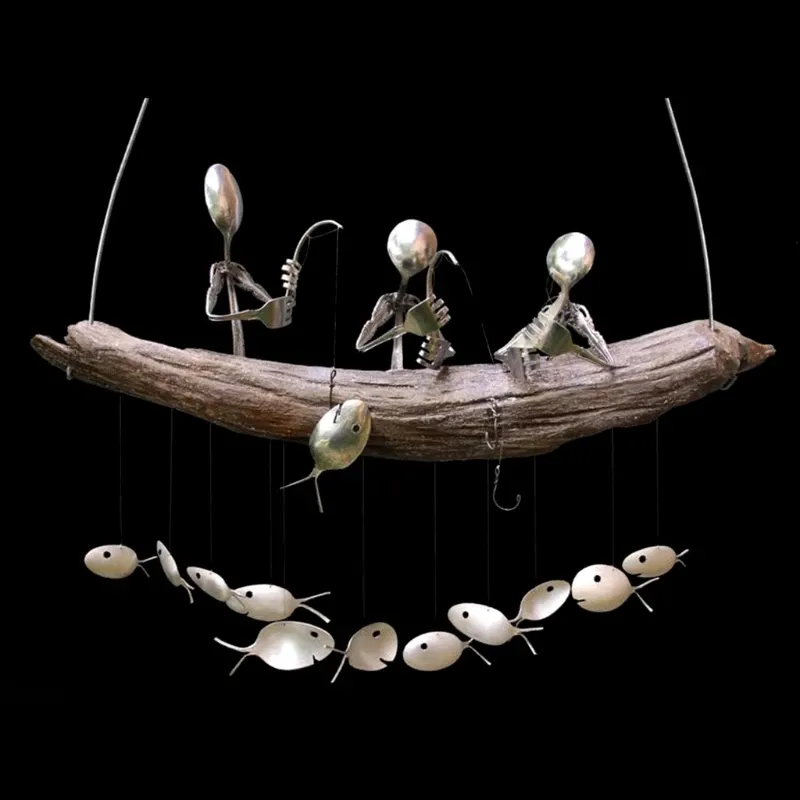 Tillbehör fiske man vindklocka fisk skulpturer vindchime inomhus utomhus hem trädgård dekoration hängande prydnadsgåvor dropshipping