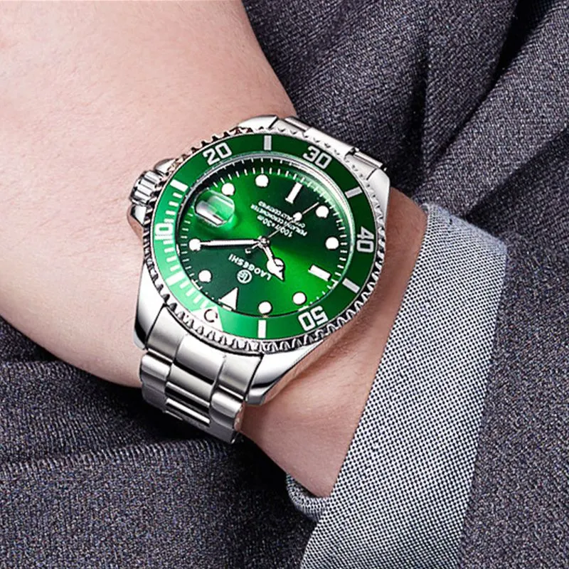 Top Man Relógio Automático 316L Aço inoxidável Homens de pulso mecânicos Relógios de pulso d'água de água luminosa, relógio verde para homens com caixa