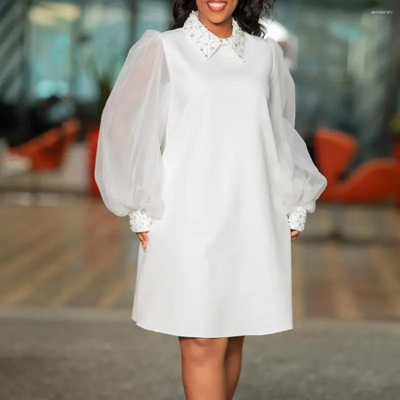 Casual Dresses Europe United States gränsöverskridande kvinnoklänning 2024 Fashion Mesh Sleeve Nailed Bead Temperament African Large Size