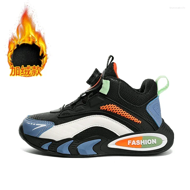 Basketball Shoes Winter Kids Sport Sneakers Boys Black Leather Warm Plush Children Casual Running For Boy Non Slip School Tennis