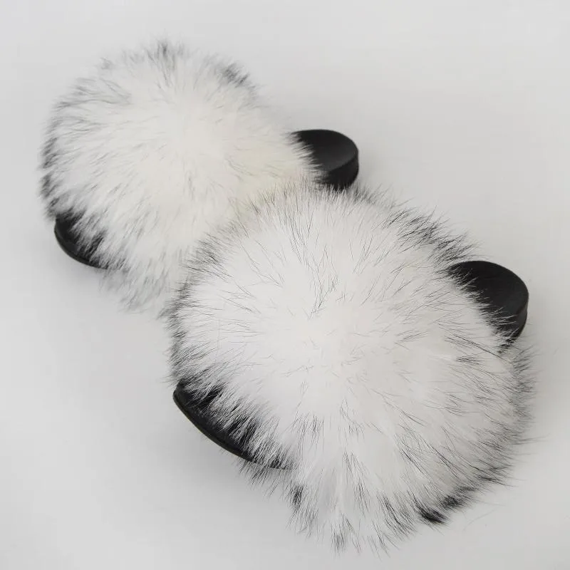 Casual Shoes 2024 Fur Slippers Female Summer Raccoon Dog Wear PVC Hair