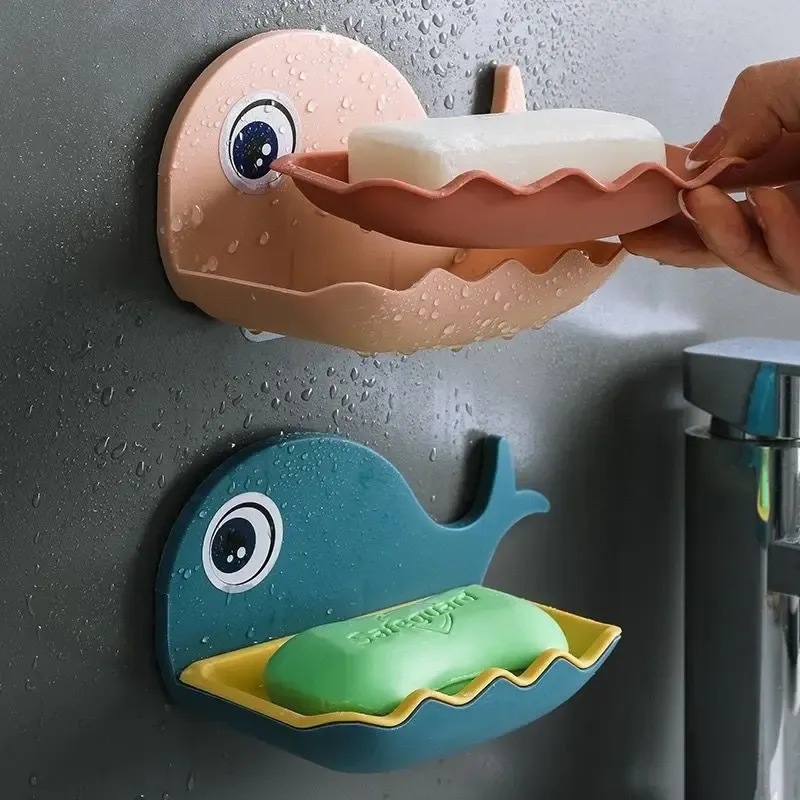 1PCSの壁に取り付けられたバスルームシャワー用の石鹸皿ポータブルクジラ石鹸ホルダープラスチックスポンジトレイ用キッチンバスルームアクセサリー用