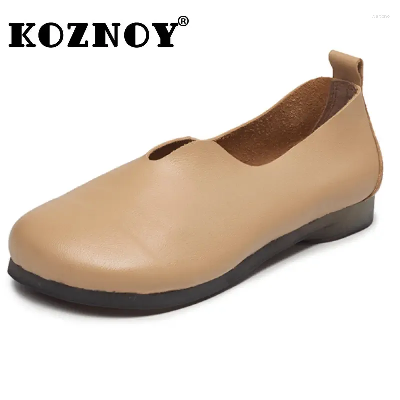 Buty swobodne Koznoy 1,5 cm 2024 Naturalny naturalny skórzany skórka na letnie wygodne kobiety miękkie podeszwane wypoczynek Oxford mama