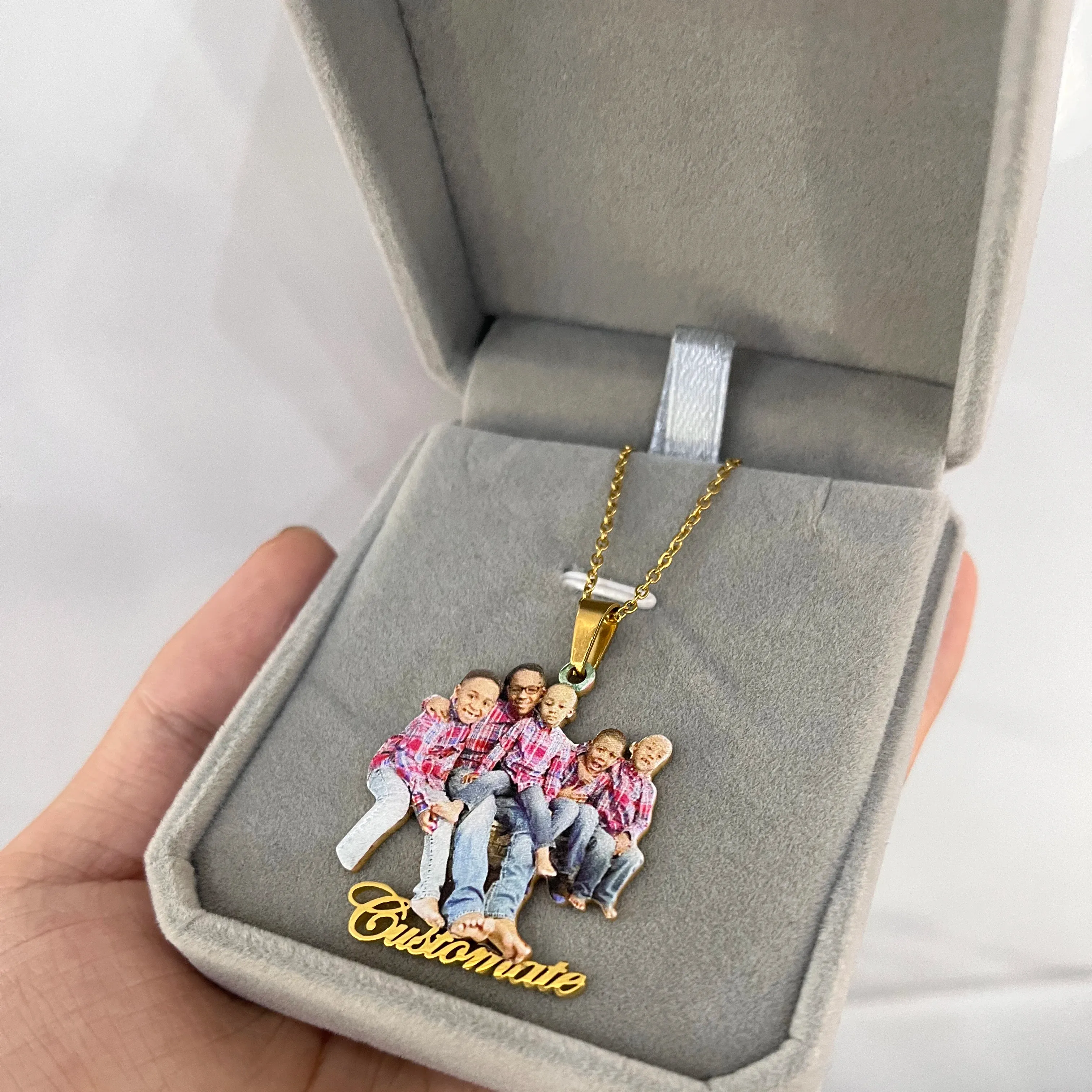 Halsketten benutzerdefinierte Foto Halskette benutzerdefinierte Bild Namenschilder Anhänger Personalisierte Halsketten für Kinder Custom Memory Schmuck für Familiengeschenke