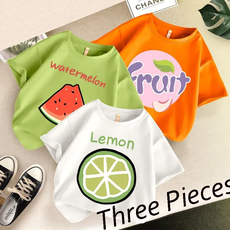 T-shirts '2022 Kids Boy 3 Pieces Tshirt Girl Short Sleeve Tops Children Cotton Tees Summer Kids Clothes Fashion Loose T Shirts