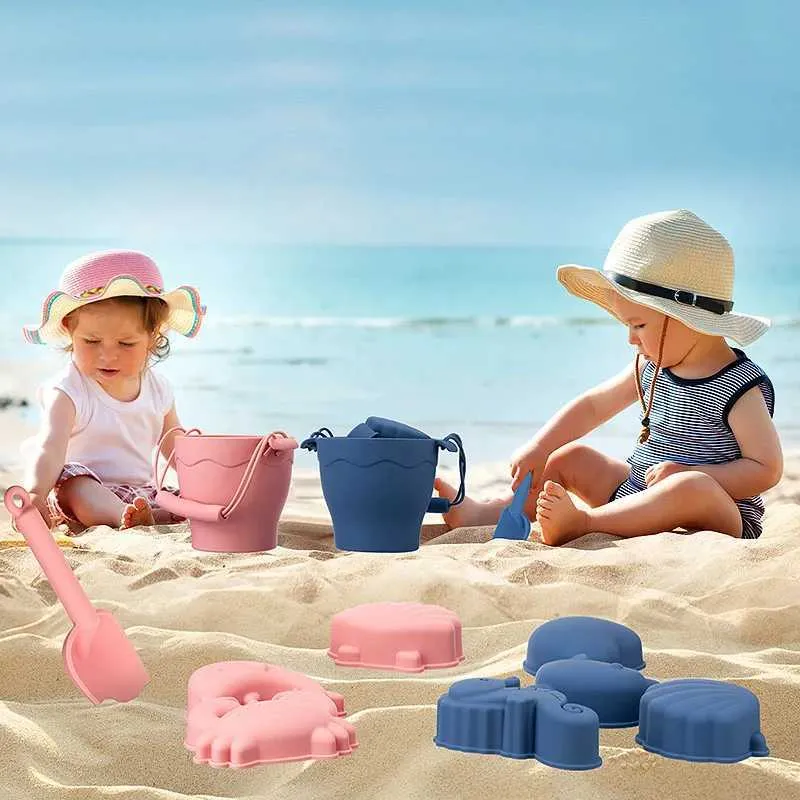 Sand Play Water Fun 8pcs / Set Beach Toys Eco-Friendly BPA sans silicone de qualité alimentaire - Toys extérieurs d'été amusants pour enfants avec seau 4 Color Sandl2404