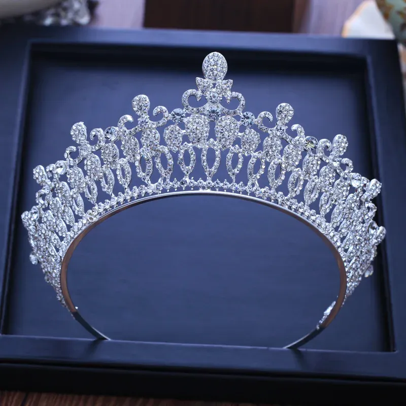 Takı Barok Lüks Gelin Kristal Taç Taçları Prenses Kraliçe Pageant Prom Rhinestone Tiaras Kafa Bandı Düğün Saç Aksesuarları