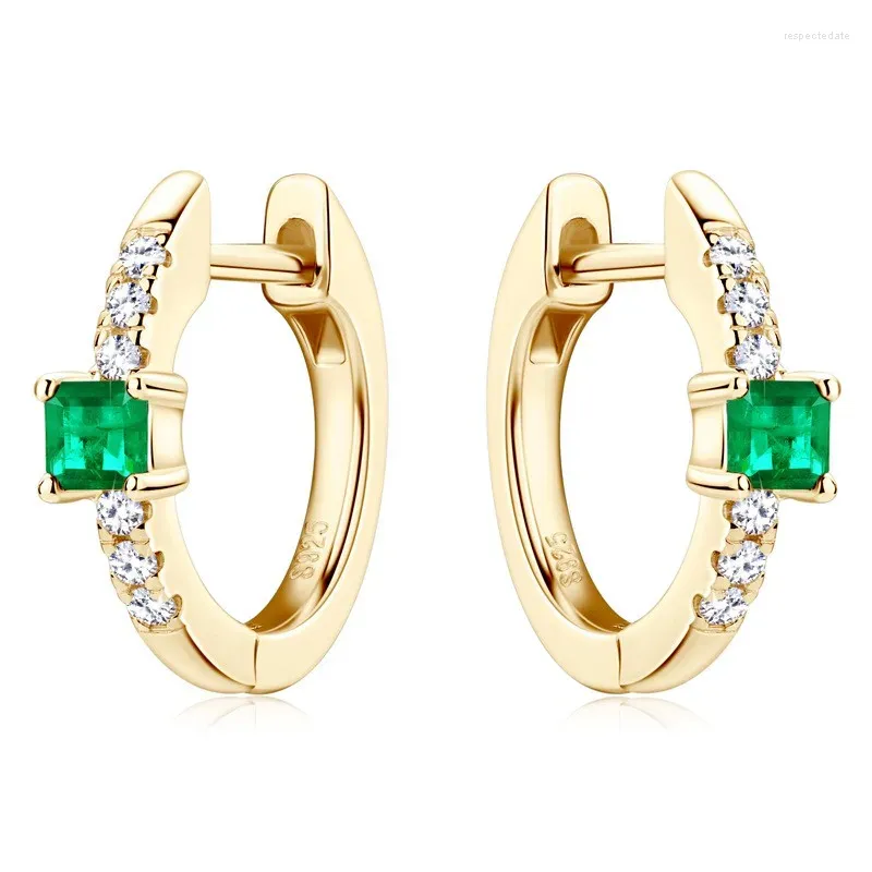 Boucles d'oreilles EGS-296 Lefei Fashion Luxury Diamond-Set Classic Design Emerald Round Circle Oreille d'oreille pour les femmes 925 Sterling Silver Party