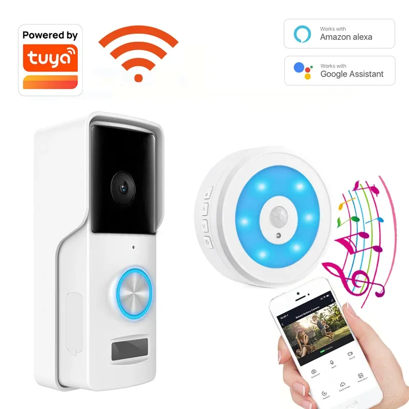 Kontrolle Tuya Smart Video Doorbell WiFi HD 1080p Kamera drahtlose Türklingel CALL Intercom VideoEye für Türen Glocken -Ring -Telefon Zuhause Sicherheit