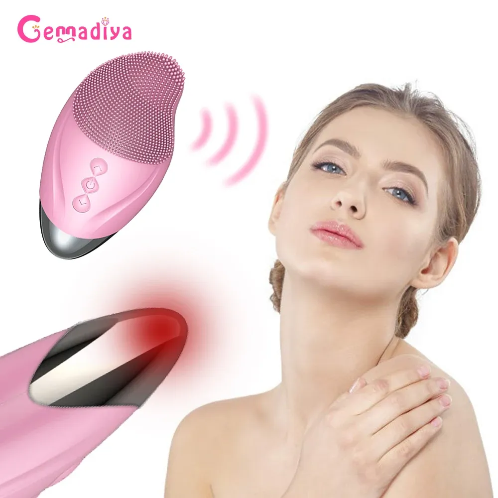 Scrubbers Electric Face Cleansing Brush Warm Eyes Massage Eye Wrinkles Soft Silicone Face Cleanser Brush Sonic Vibration Pore Cleanser