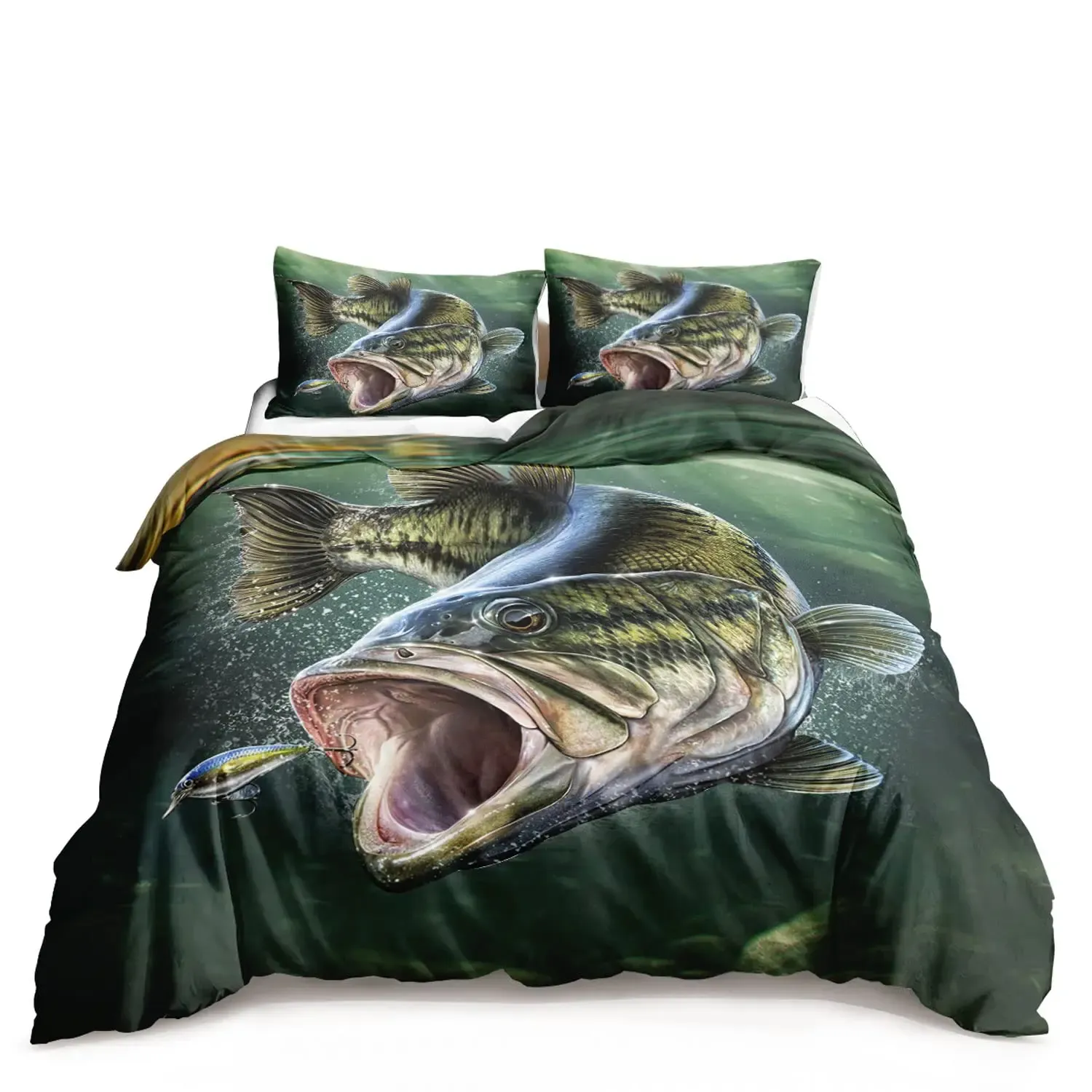 Accessories Pike Fish Bedding Striped Bass Big Pattern Hunting and Fishing Themed Duvet Cover for Kids Boys BedRoom Decorations for Teens