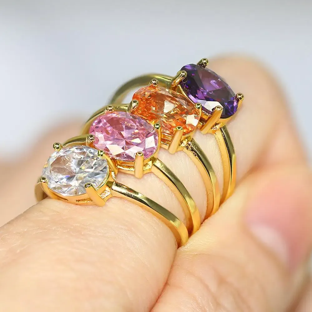 Banden bruiloft dating ring voor vrouwen eenvoudige solitaire ring met ovaal snoepsteen zirkon goud kleur verloving cadeau mode sieraden r865