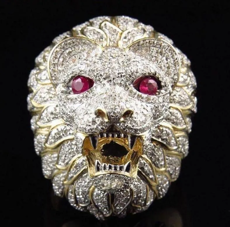 Domineering Rhinestone Crystal Men Ring Creative Lion Head Rings84339014610912