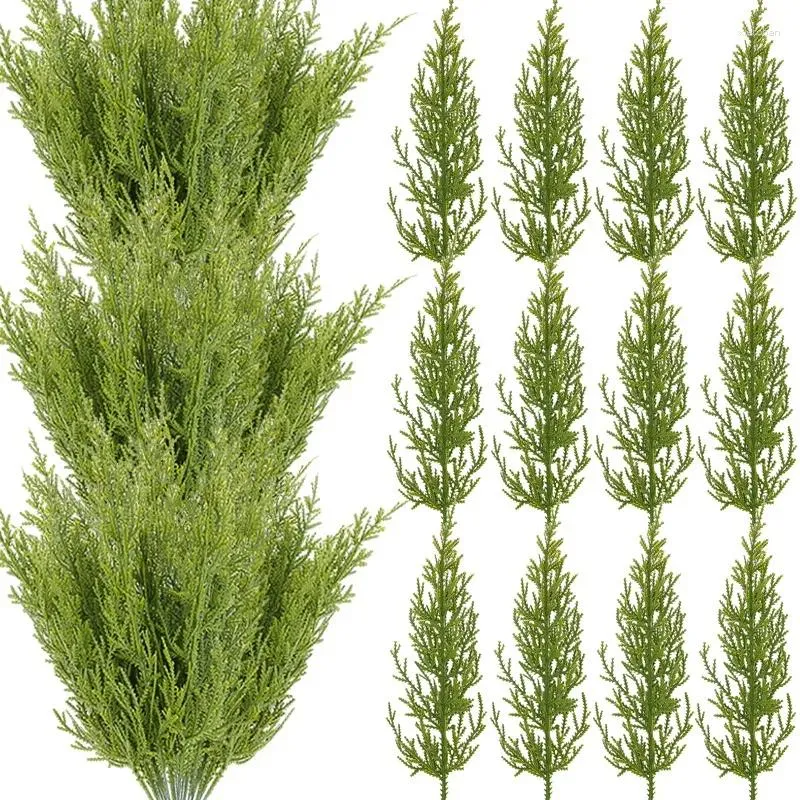 Decorative Flowers 1/10pcs Christmas Artificial Pine Tree Branches Simulated Needle Green Plant For DIY Xmas Wreath Gift Box Decors Supplies