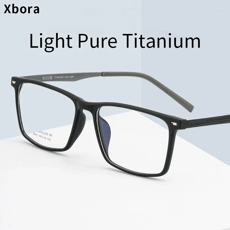 Solglasögon Frames Xbora Men's and Women's Eyeglass Ultra-Light TR90 Pure Titanium Recept Optiska fyrkantiga glasögon 8881