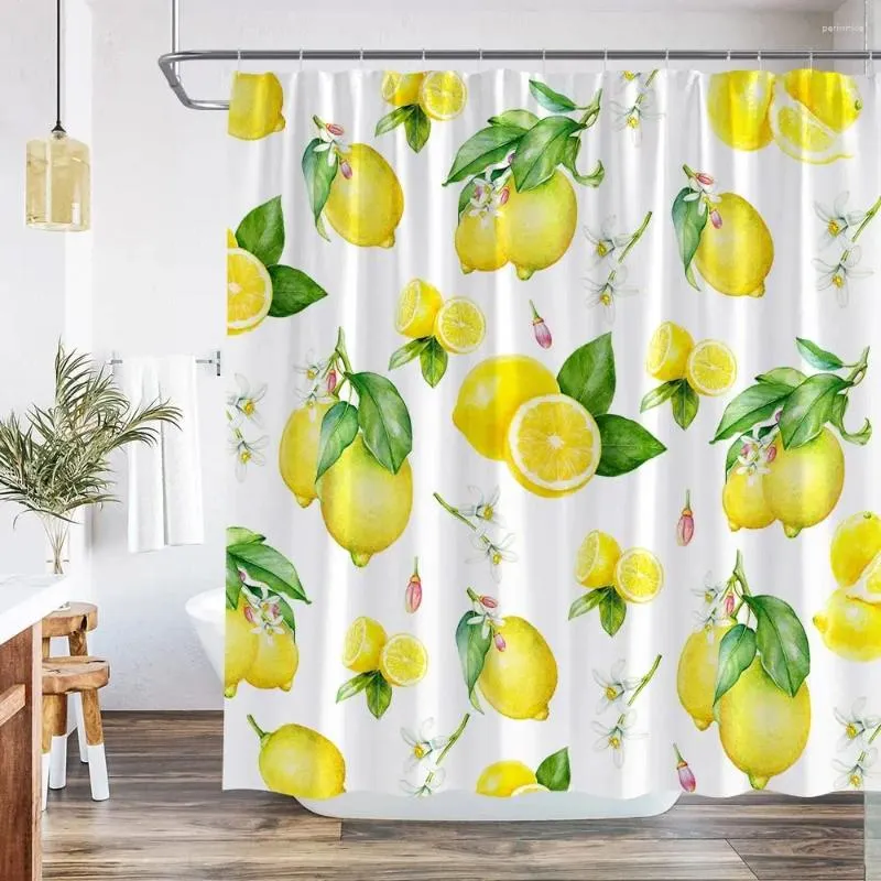 Shower Curtains Curtain Fruit Green Leaves White Flower Summer Tropical Plant Design Polyester Fabric Bathroom Set Hooks
