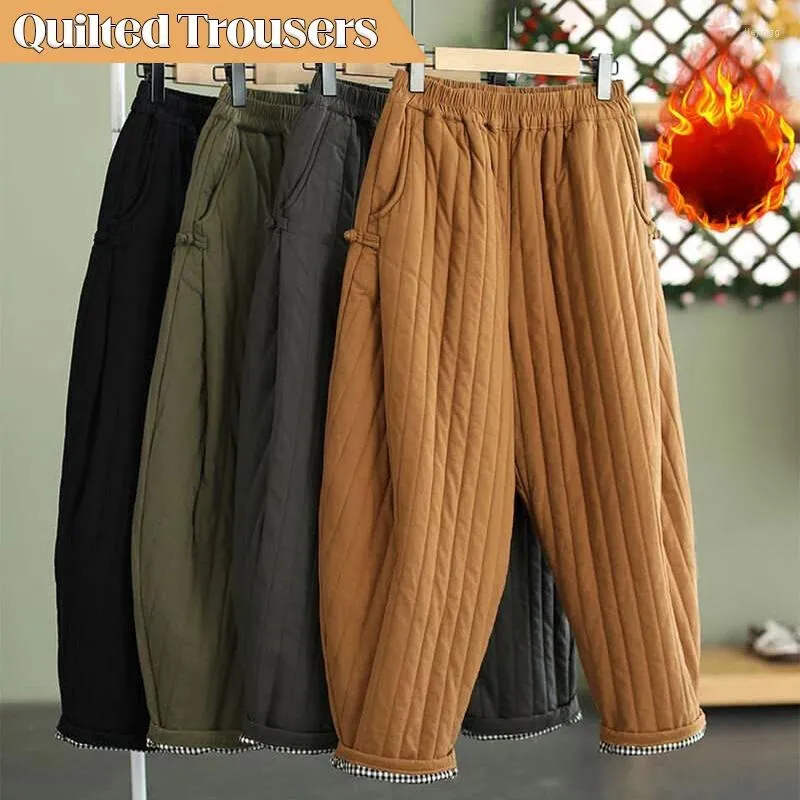 Calça feminina Mulheres Aquecimento do inverno Down Algodão acolchoado calça acolchoada Ciça elástica Casual Lady Chic Keep