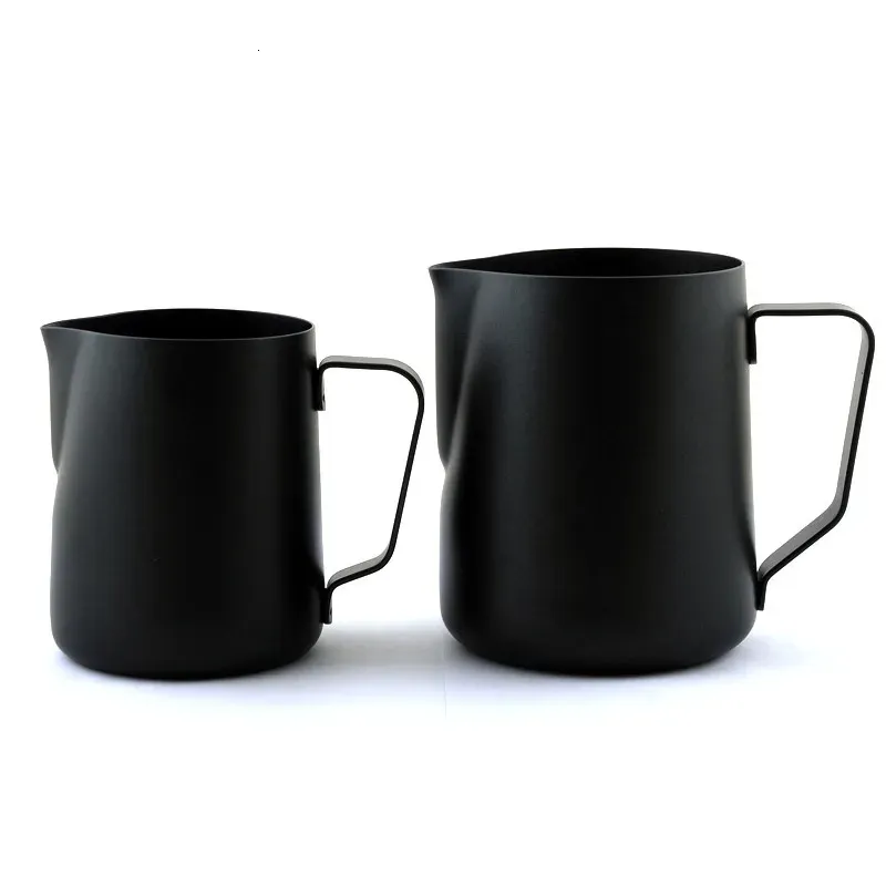 Svart non-stick beläggning kaffe mugg kopp kanna rostfritt stål espresso mjölk kaffe skummande kanna tamplar kopp mugg 350 ml /600 ml 240410