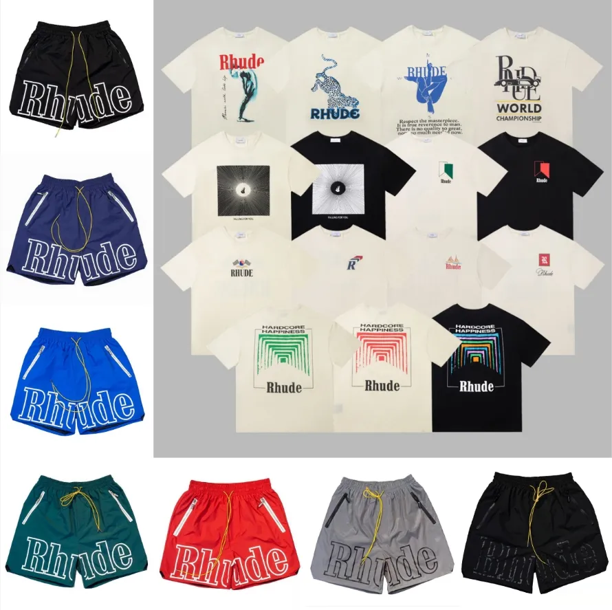 디자이너 남성 Rhude T 셔츠 짧은 소매 Tshirts 인쇄 반바지 여름 패션 티 아시아 크기 S-XL