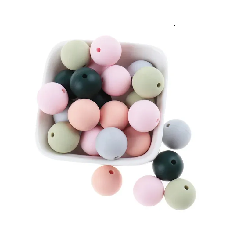 QHBC 200pcs 15 مم جولة السيليكون Baby Teether Beads مجانية مخصصة لسلسلة مضغ سلسلة ألعاب البضائع لملحقات المولودة 240415