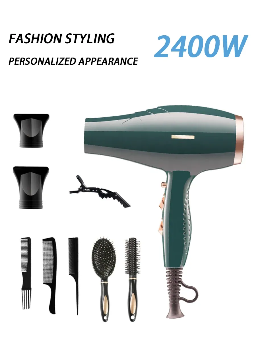 Séchoir à air chaud sèche-cheveux avec une brosse de style de buse peigne 2400W souffleur super fort vert de coiffure professionnelle