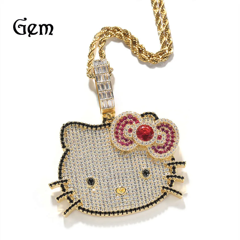 Collar de gato de dibujos animados de estilo INS Juego de cobre femenino con oro colgante de oro colgante dulce masa frita giros de cadena joyería