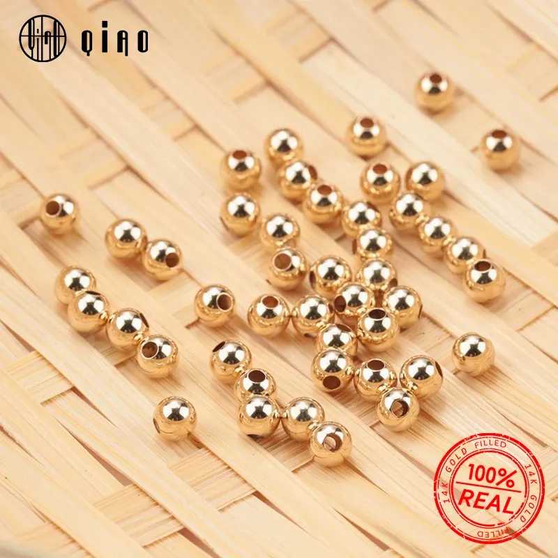 Strands 100pcs 14K Altın Dolgulu Ara Ara Boncuklar 2mm 3mm 4mm Yuvarlak Gevşek Boncuk Bilezikler için Kolye DIY Takı Yapımı Aksesuarlar Toptan