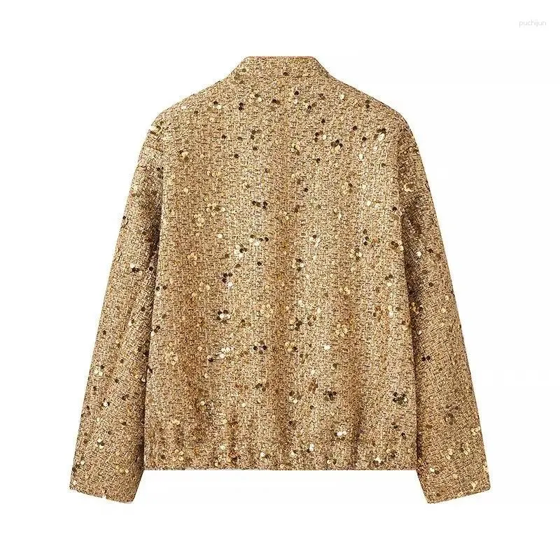 DHgate.com:Gold Sequined Bomber Jacket for Women - Chic