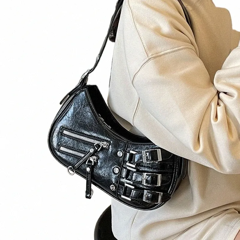 leftside Belt Buckle Crossbody Bags for Women 2024 Korean Fi Y2K Small PU Leather Underarm Shoulder Bag Female Handbags h2B8#