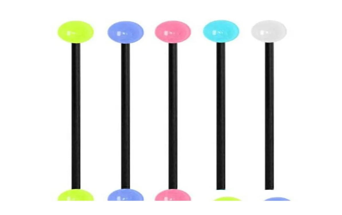 Zunge Langhantel T15 100pcslot Mix 5 Farbe Piercing Body Jewelry Glühen im dunklen falschen Zungenring Industrial Piercing Langhantel KP7616192