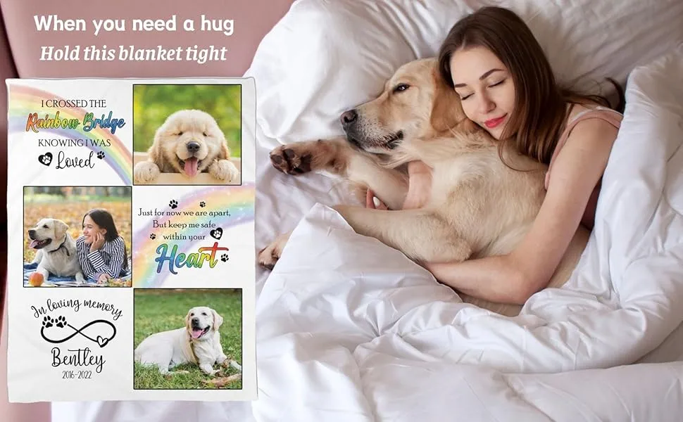 Personalized Pet Photo Blanket: Custom Dog Memorial Gift - Premium ...