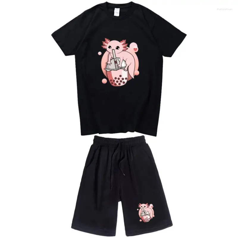 Men's Tracksuits Cute Koala Bear Sipping Bubble Print Tshirt Women Clothes 2024 Kawaii Boba Summer Short-Sleeved Suit