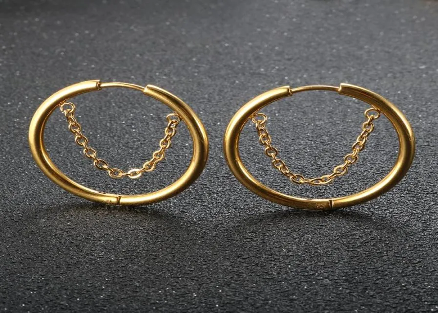 Stud Set in acciaio inossidabile per piccoli orecchini a cerchio per donna Circolo d'oro Anello auricolare spesso Piercing Nappa con gioielli a catena 4244142
