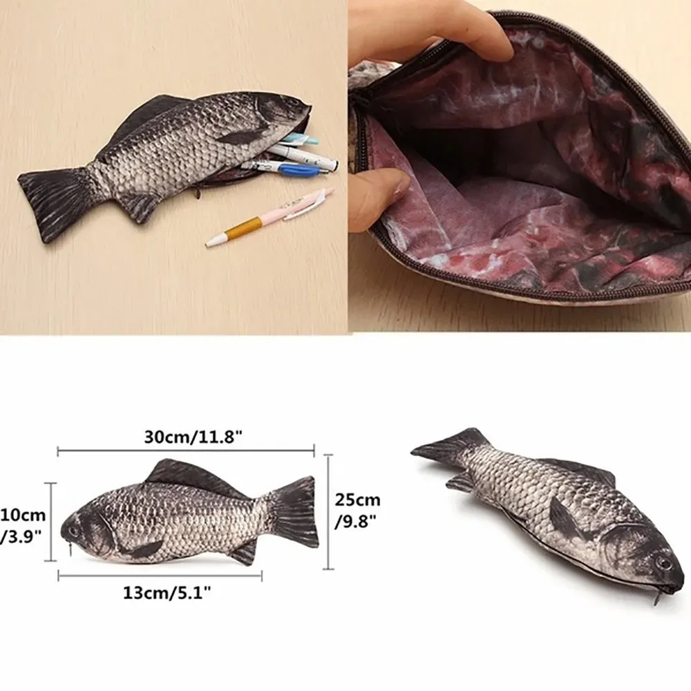 Sacchetti matita sacca carpa sacca penna realistica a forma di pesce trucco per la penna custodia con cerniera con cerniera a matita
