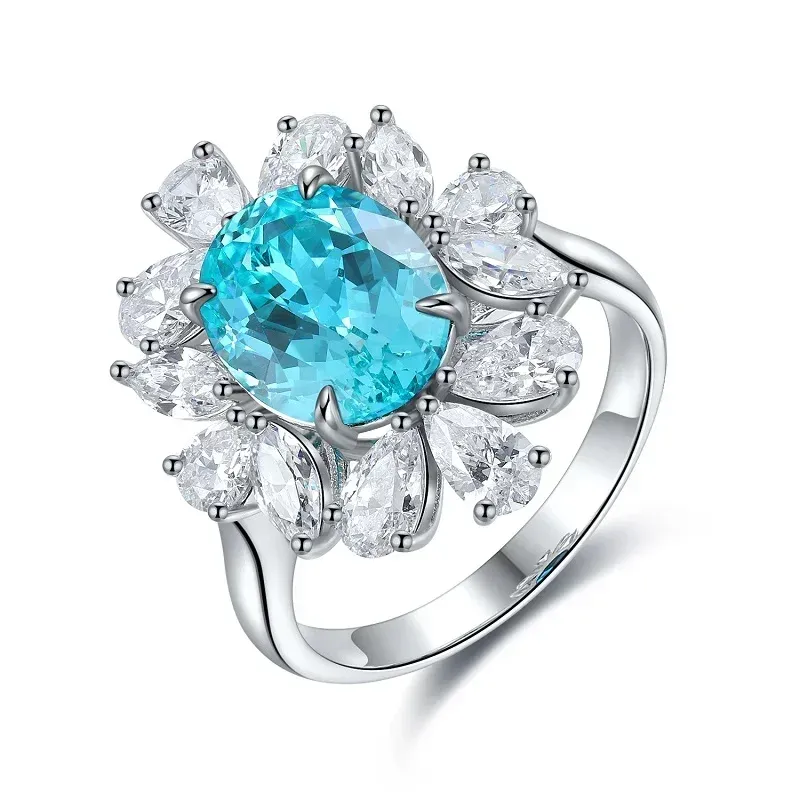 Rings Pirmiana Hot Sale 4.364ct Lab Grown Paraiba Sapphire Ring S925 Silver Engagement Women