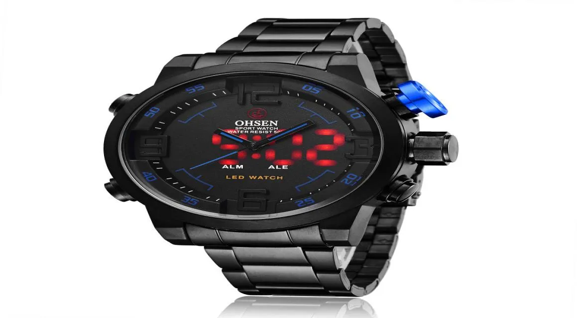 Wallwatches ohsen1608 vendiendo hombres039s reloj de acero inoxidable de acero electrónica reloj doble movimiento de movimiento impermeable hombres039s 2593847