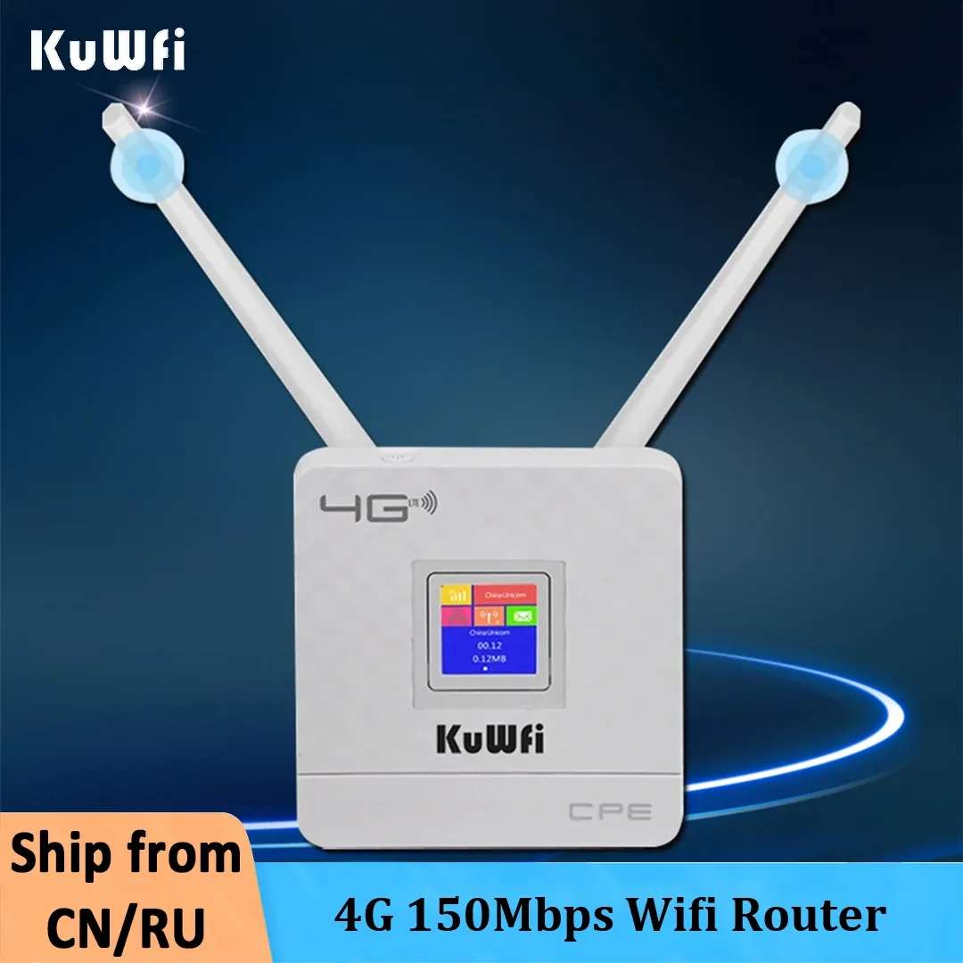 Routers KuWfi 4G LTE CPE Router 150Mbps Wireless Router Dual External Antennas 4G Wifi Modem With RJ45 Port and Sim Card Slot For Home