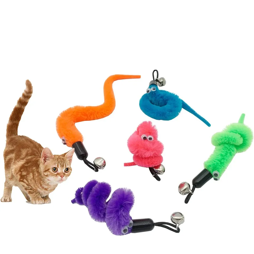 Toys Cat Worm Work Schowers Wande Wand Deptentent Worms 20pcs Worms Cat Toy Władze Cat Wand Załóżka zwiastun robak na zabawki dla kotów