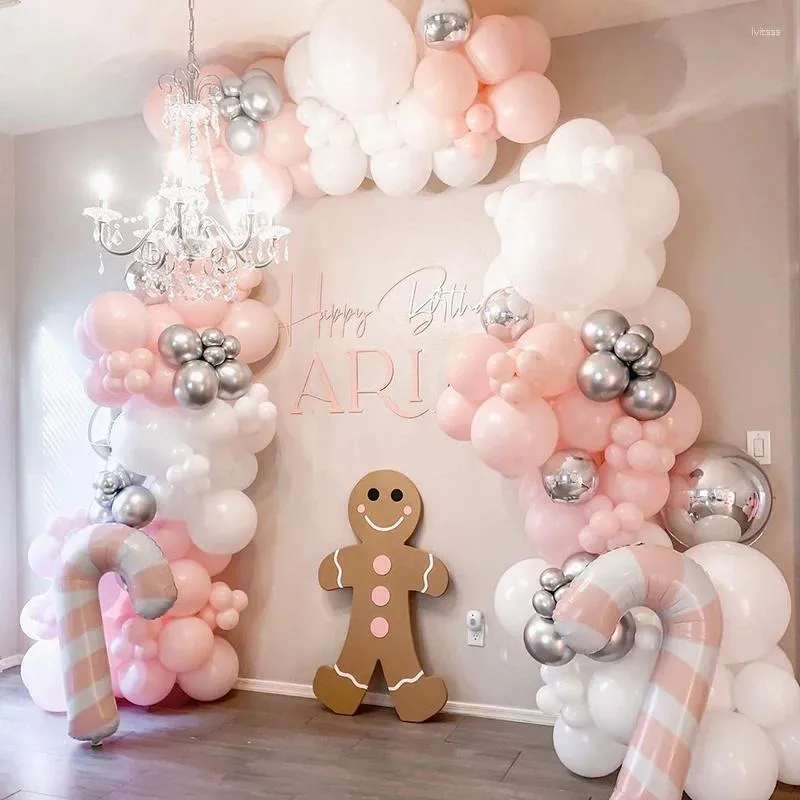 Décoration de fête pastel rose blanc ballon de Noël arc Garland Candycane ballons en papier d'aluminium décorations de la maison