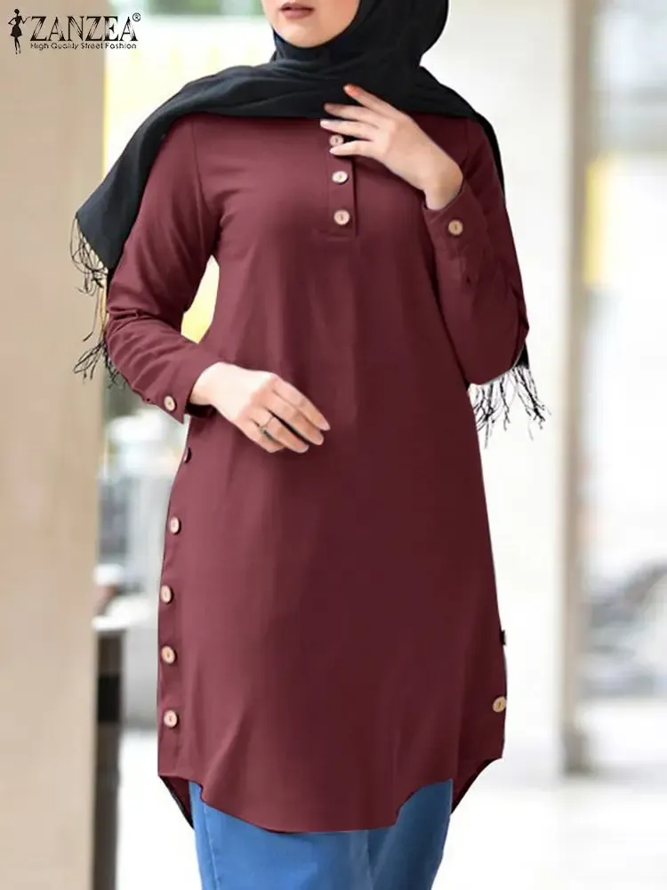 Kleidung Zanzea elegant lässige lockere muslimische Bluse Urlaub Dubai Türkei Abaya Blusas Chemise Feste Langarm -Tops Islamische Kleidung