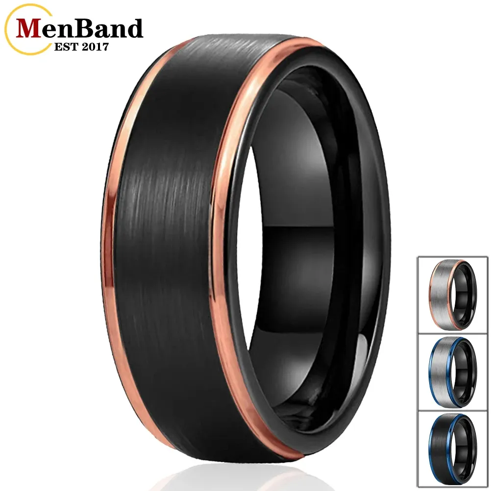 Bands Menband Fashion 8mm schwarzer Wolfram -Carbidringe Rose/Blau Stiefkanten für Männer Frauen Ehering Band Breite Komfort Anpassung Size 515